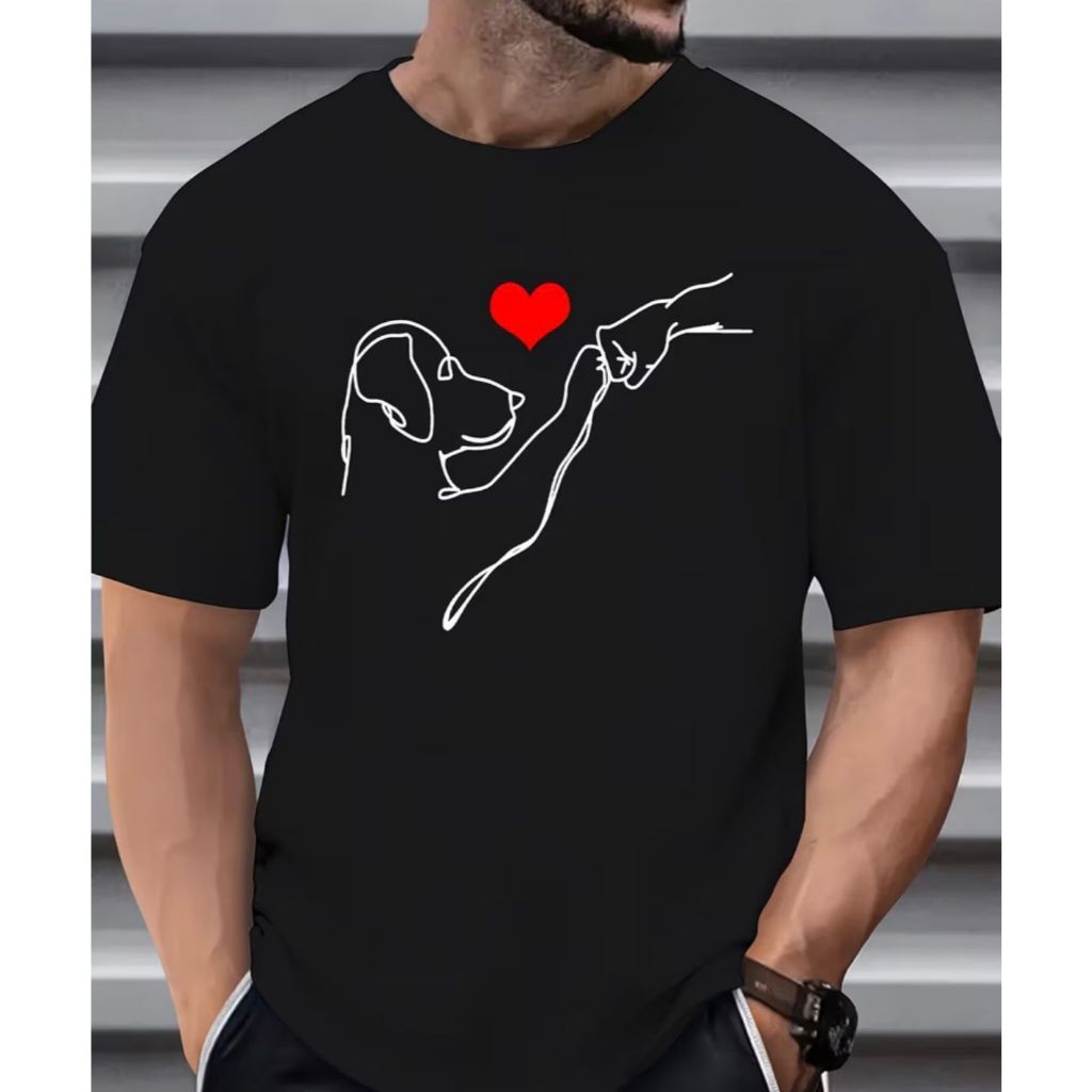 Camiseta Amor Pet Cachorros Coração Preta Minimalista Modelo Unissex