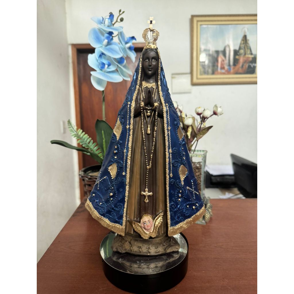 Imagem Nossa Senhora Aparecida 30cm com coroa folheada a ouro com gesso premium e e resina