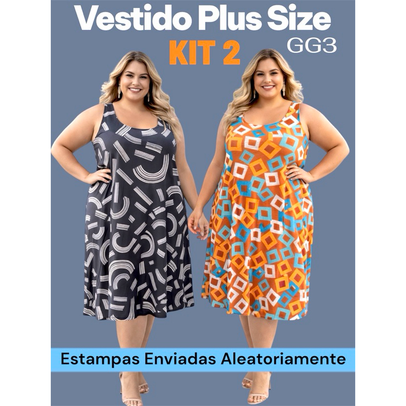 Kit 2 Vestidos Feminino GG3 Plus Size Alça Regata Midi  Dress Soltinho Malha Confortável Moda Tamanho Grande  48 ao 54