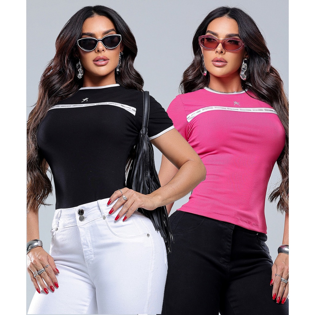 Camiseta Baby Look Feminina Canelada Rhero Com Lycra Justinha manga curta Premium