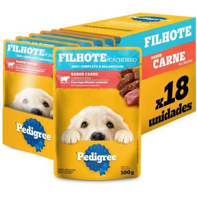Ração Úmida Pedigree Sachê sabor Carne ao Molho para Cães Filhotes - 18 Unidades de 100g em Oferta na Shopee