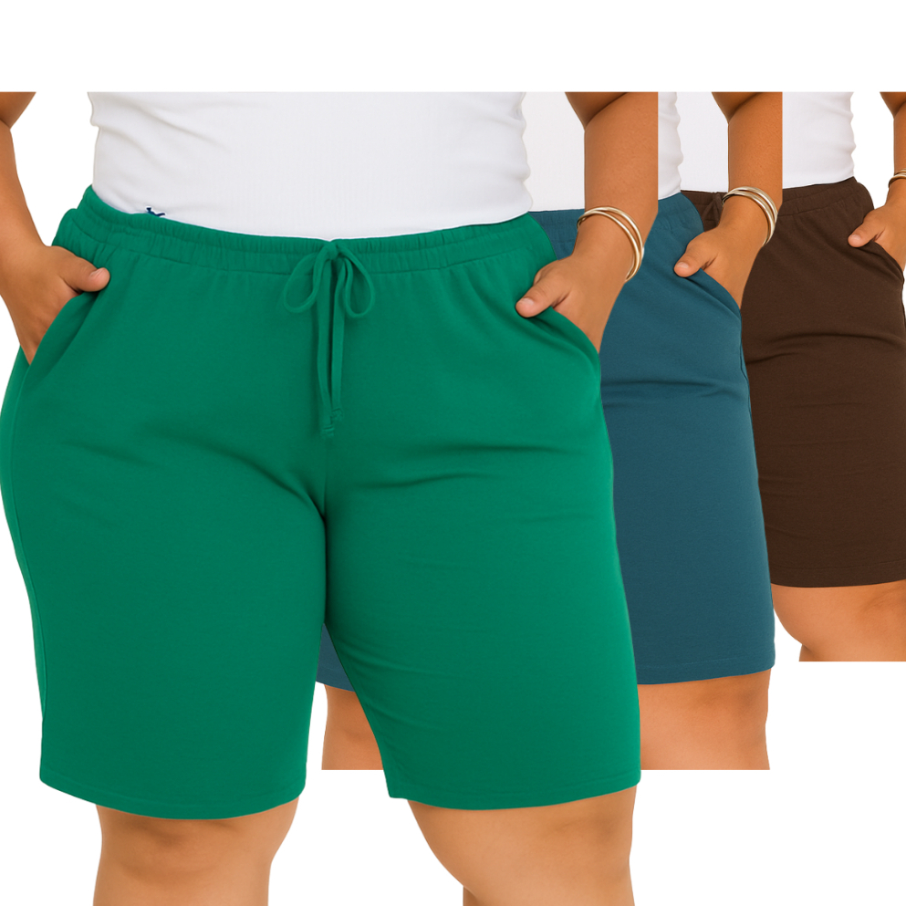 Bermuda Feminina  Com Bolso Tecido Leve e Confortável Viscolycra Plus em Oferta na Shopee