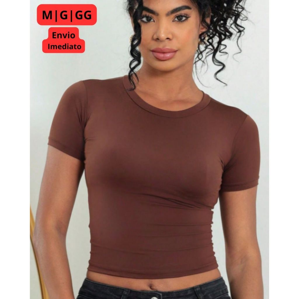 Blusa Baby Tee Feminina Manga Curta Slim Fit Tendência em Oferta na Shopee