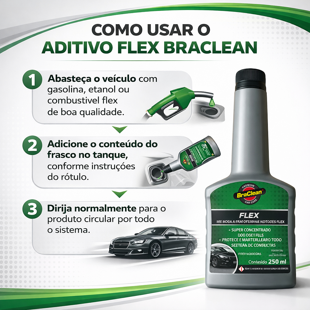 Aditivo Flex 250ml Gasolina e Etanol Limpa Bicos Partida a Frio Consumo Estável BraClean · foto 2