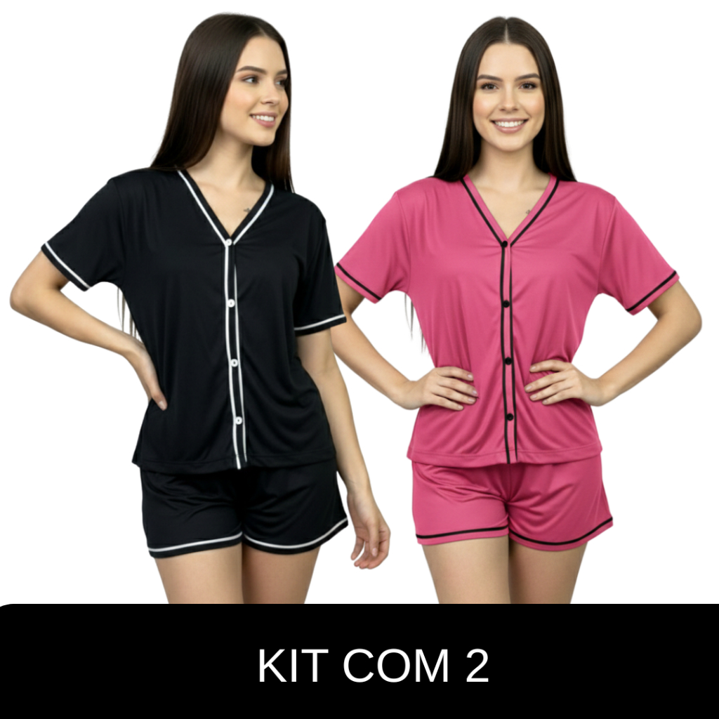 Kit 2 Pijama Blogueirinha | Baby Doll Americano com Botões Ideal no Pós-Cirúrgico em Oferta na Shopee