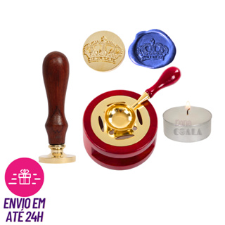 Kit sinete para selos e lacres de cera, forninho, colher, casamento, festas, convites, bodas em Oferta na Shopee