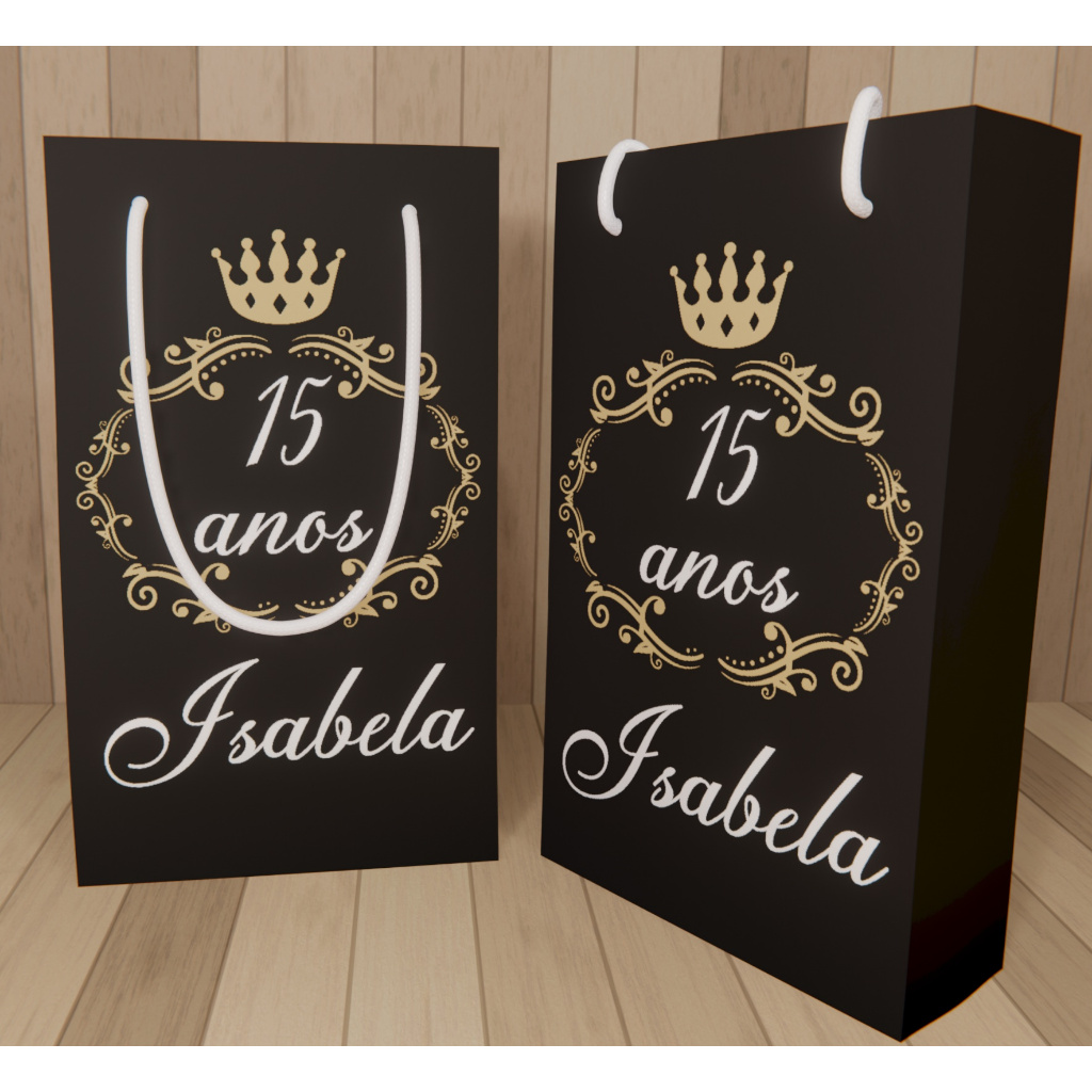Kit Sacolinha Surpresa Personalizada Festa 15 anos - 17x10x4cm - Papel Offset Fosco 180g