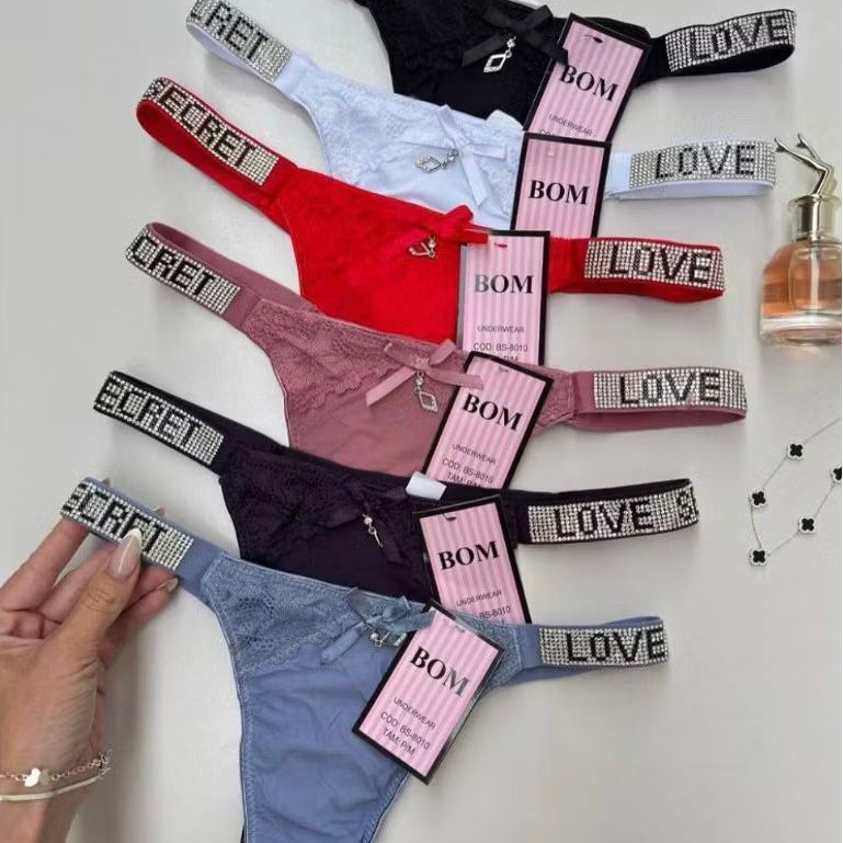 angas, renda feminina, strass, calças de cintura alta, sem vestígios, transparente, roupas íntimas puras em Oferta na Shopee