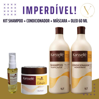 Kit Shampoo Condicionador Purificador 1L Máscara Hidratação 500g Óleo Reparador 60ml Karsellé em Oferta na Shopee