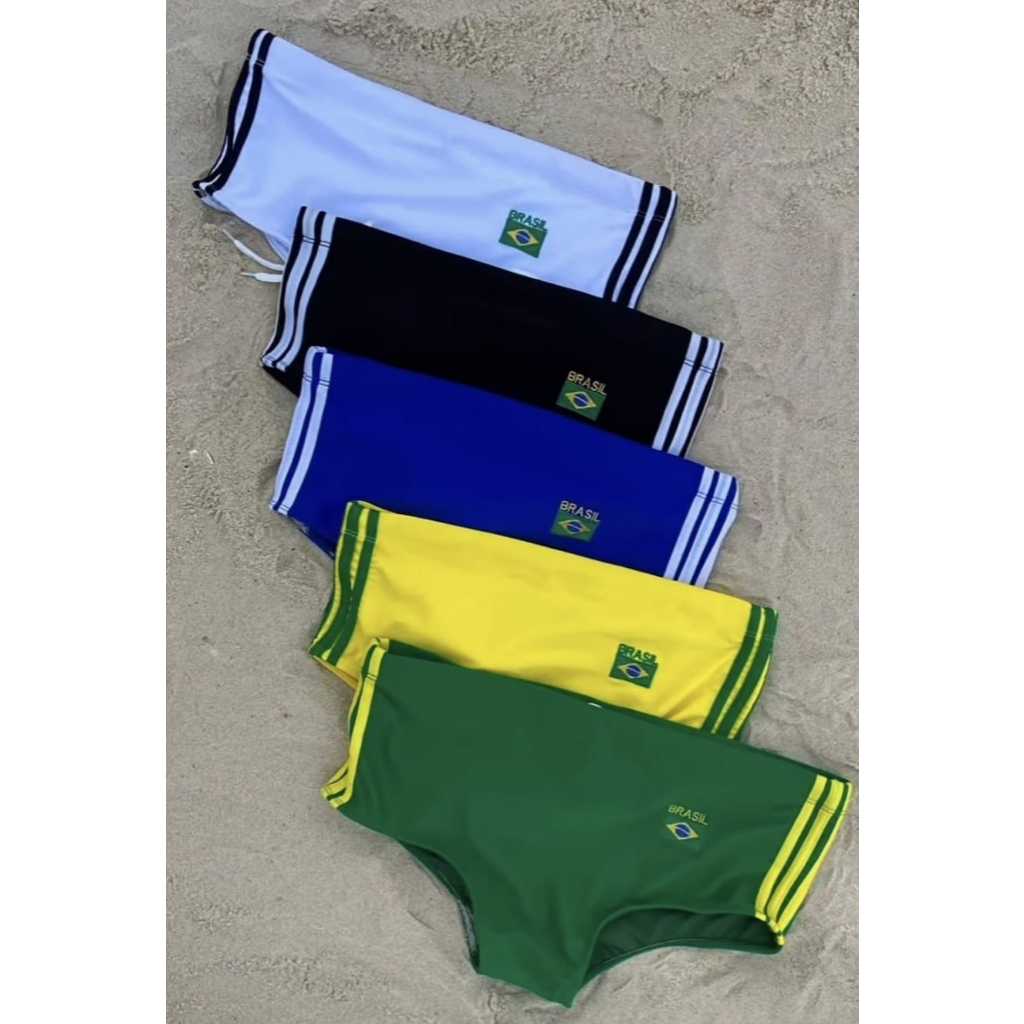 Sunga de Praia Masculina com a Bandeira do Brasil bordada Lycra de alta qualidade.
