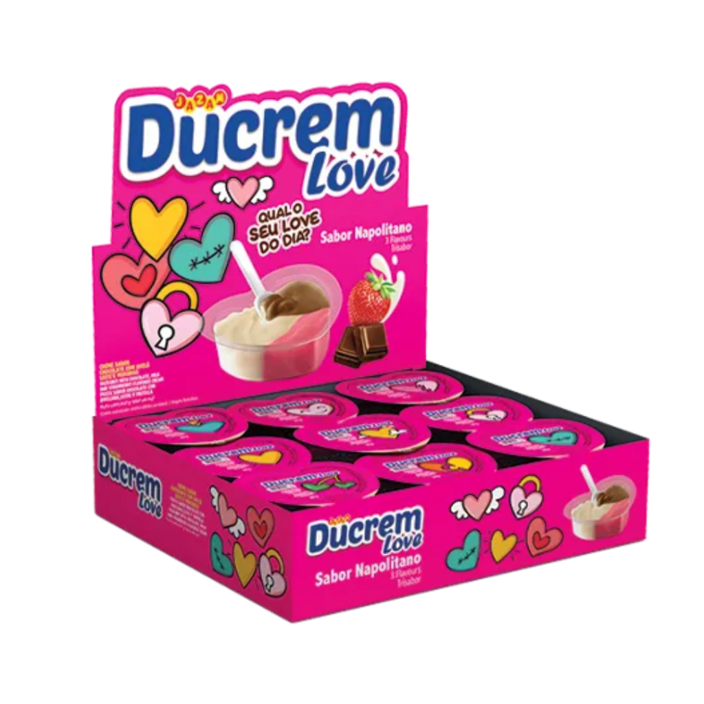 Ducrem Love Creme Napolitano 450g | Caixa com 18 Unidades de 25g | Jazam em Oferta na Shopee