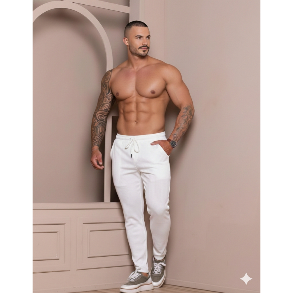 Calça Masculina Ribana Canelada Malha Homem Moda Elegante Nobre Conforto