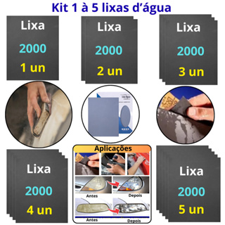 Lixa 2000 d'água Kit 1 a 5 Folhas Grão Farol Polimento Lixamento Acabamento Plásticos Metal Pintura em Oferta na Shopee