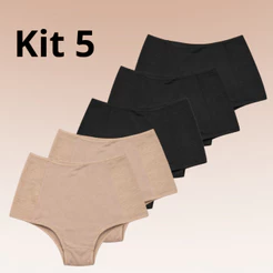 Kit 5 Calcinha Cinta Modeladora Zero Barriga Redutora Medidas Cós Alto Compressão pós parto plus