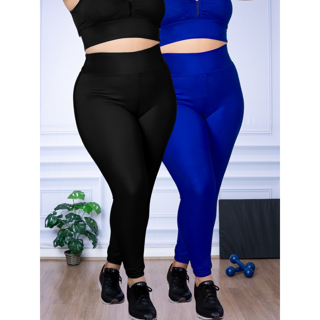 Kit 2 Calça Legging Plus Size Original Suplex Tecido Grosso G1 G2 G3 G4 em Oferta na Shopee