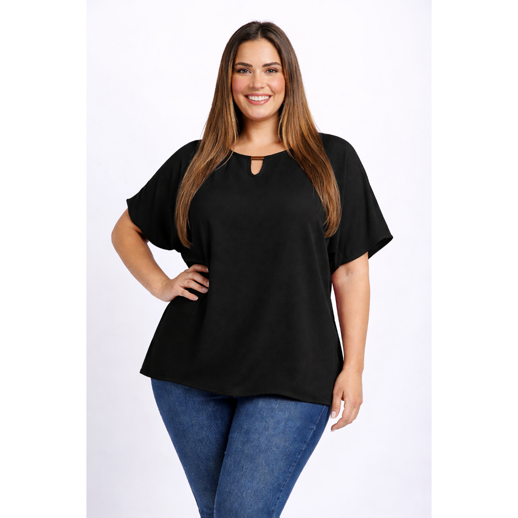 Blusa Feminina Manga Japonesa com Fivela – Crepe Dunas | Tamanho G (Veste até 46)