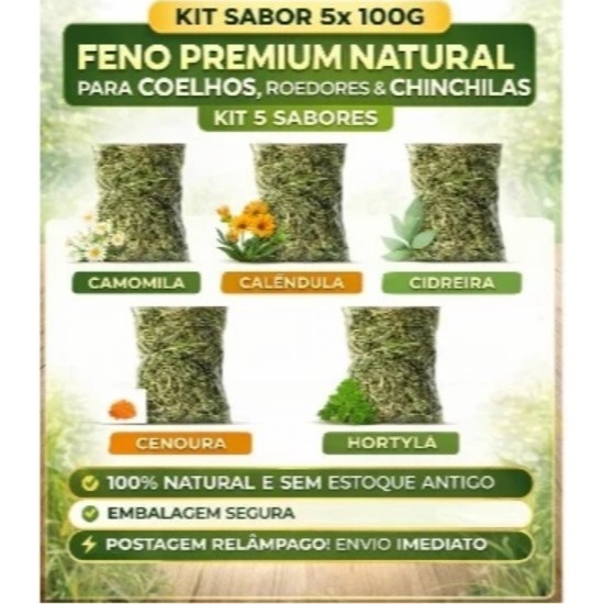 Kit Sabores Nutritivo Feno Premium Nutripanspets Cenoura Camomila Cidreira Calendula Hortelâ