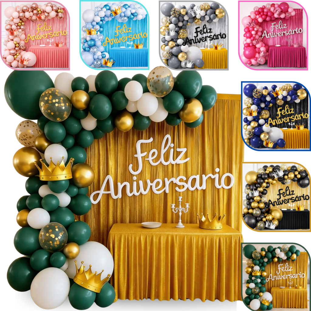 Kit 117 Pcs Balão Feliz Aniversario Cortinas Toalha Bexigas Festa Decoração Enfeite Happy Birthday em Oferta na Shopee