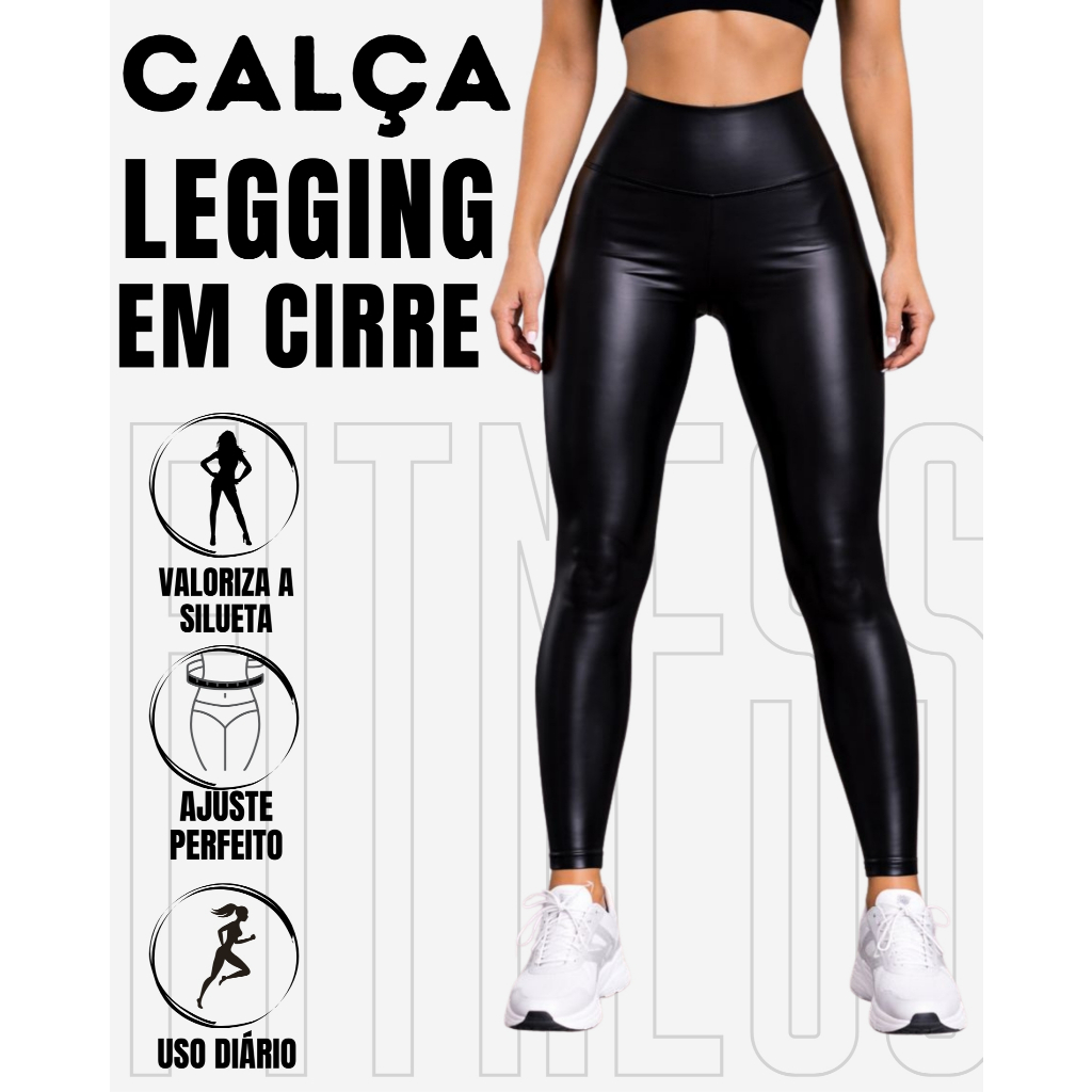 Calça Legging Em Cirre Brilho Molhado Couro Suplex WOLFOX Poliéster Fitness Academia em Oferta na Shopee