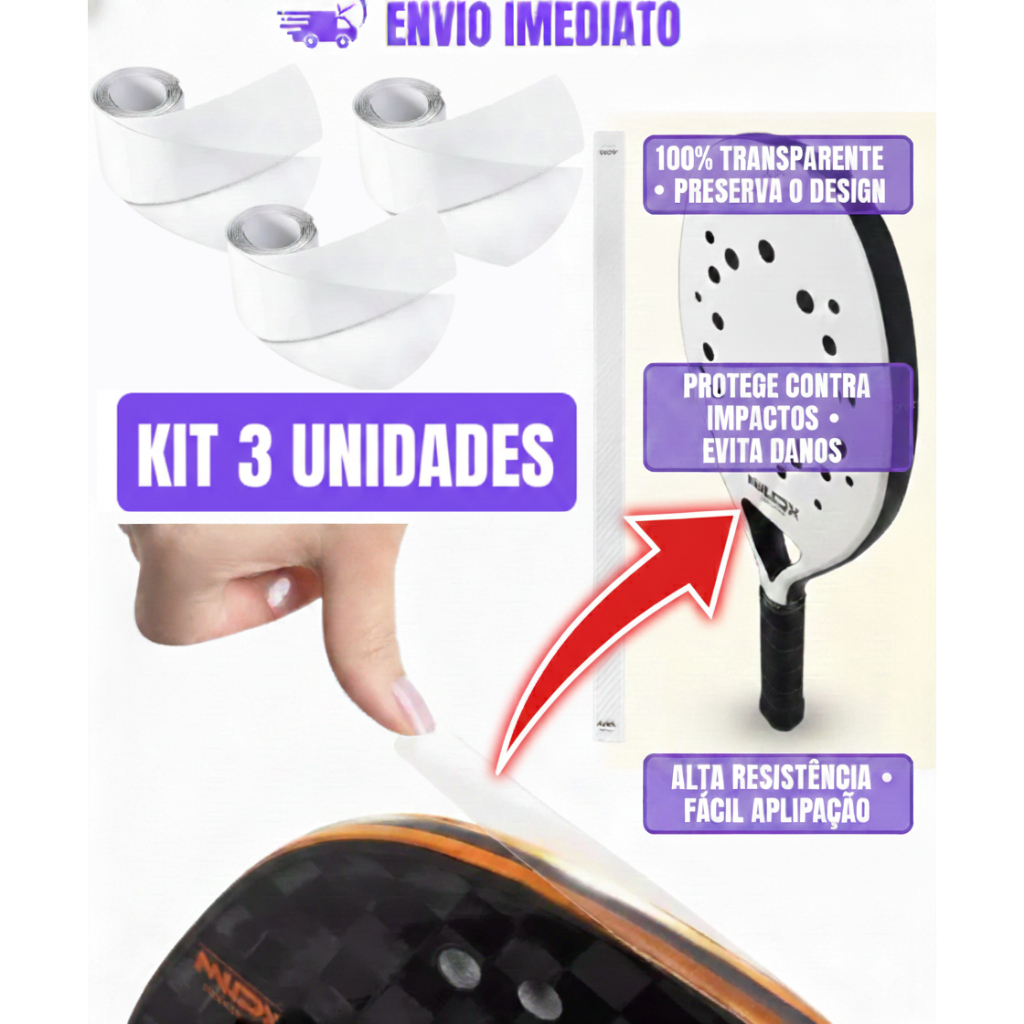 KIT 3 FITAS PROTETORA DE CABEÇA TRANSPARENTE SAVE RAQUETE BEACH TENNIS, TENIS E PADEL + (BRINDE) em Oferta na Shopee