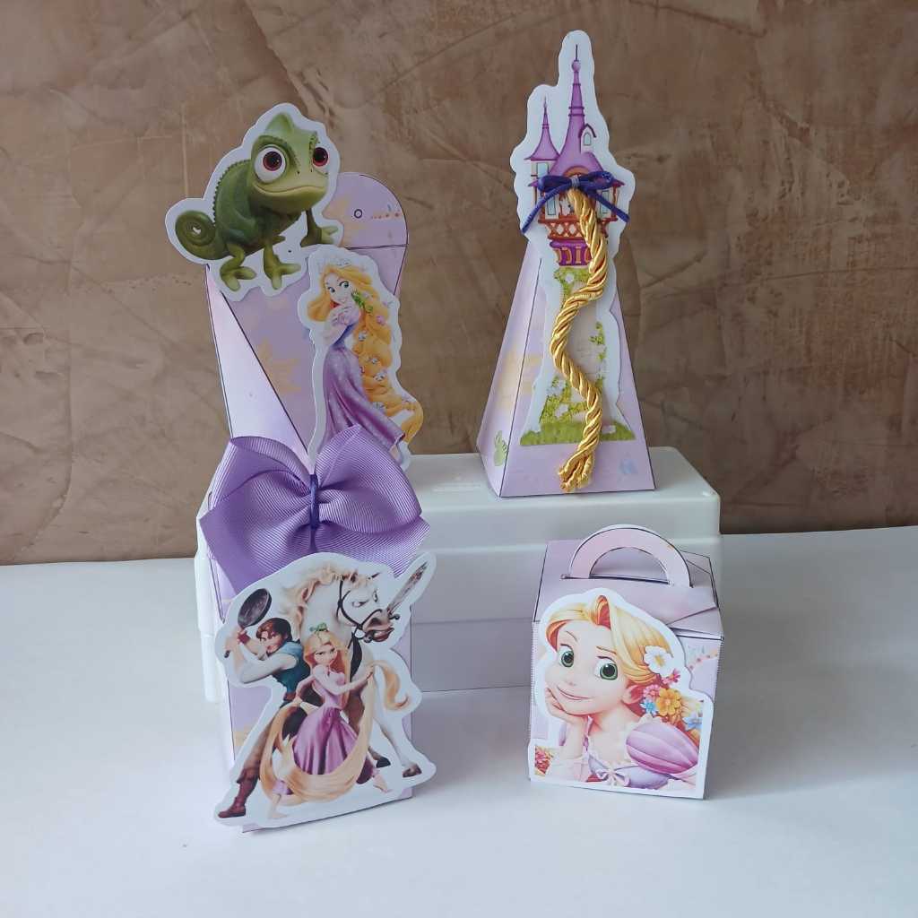 Kit Festa PEGUE E MONTE A RAPUNZEL | Caixinhas Personalizadas | Lembrancinha Infantil + Decoração
