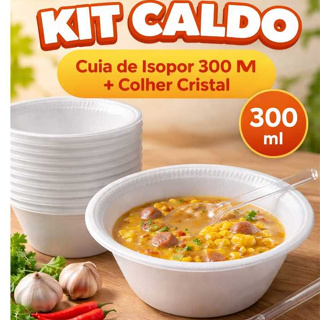 Kit Caldo Pote 300 ml + Colher Resistente Descartáveis Sorvete Açaí Sopa Térmico Descartável 50 Un em Oferta na Shopee