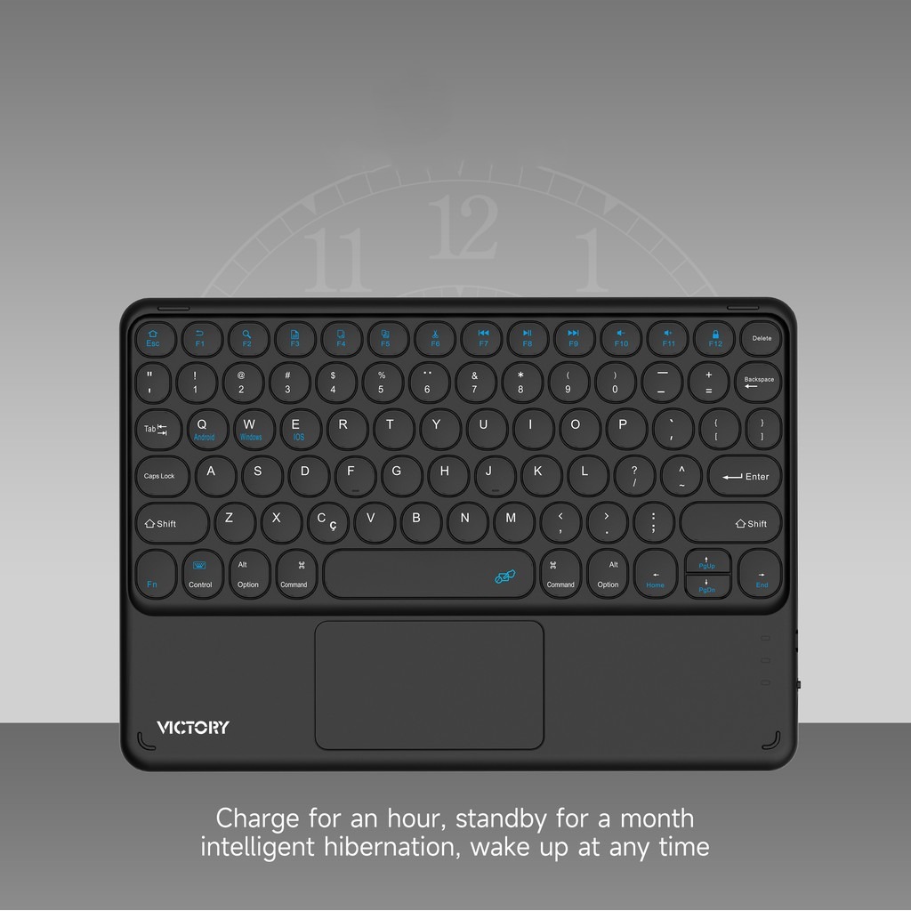 Teclado Bluetooth Chave Redonda Sem Fio Com Touch Para Celular / Tablet / Laptop - Preto