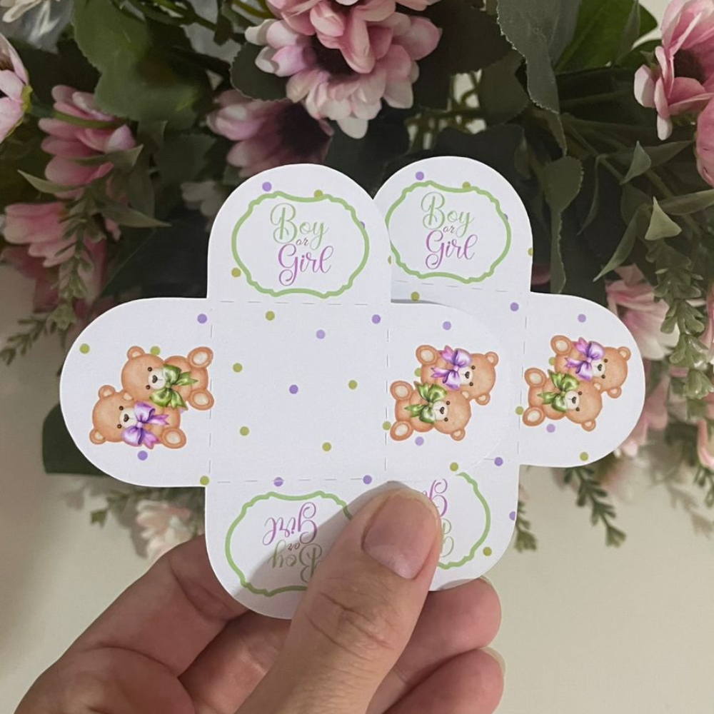 Forminha Personalizada Chá Revelação  Ursinho Lilás e verde Forminha docinho Forminha chá revelação