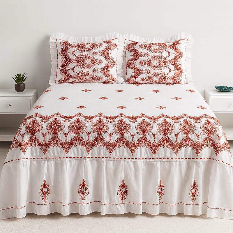 Colchas Luxo Bordadas 3 peças com babado em Oferta na Shopee