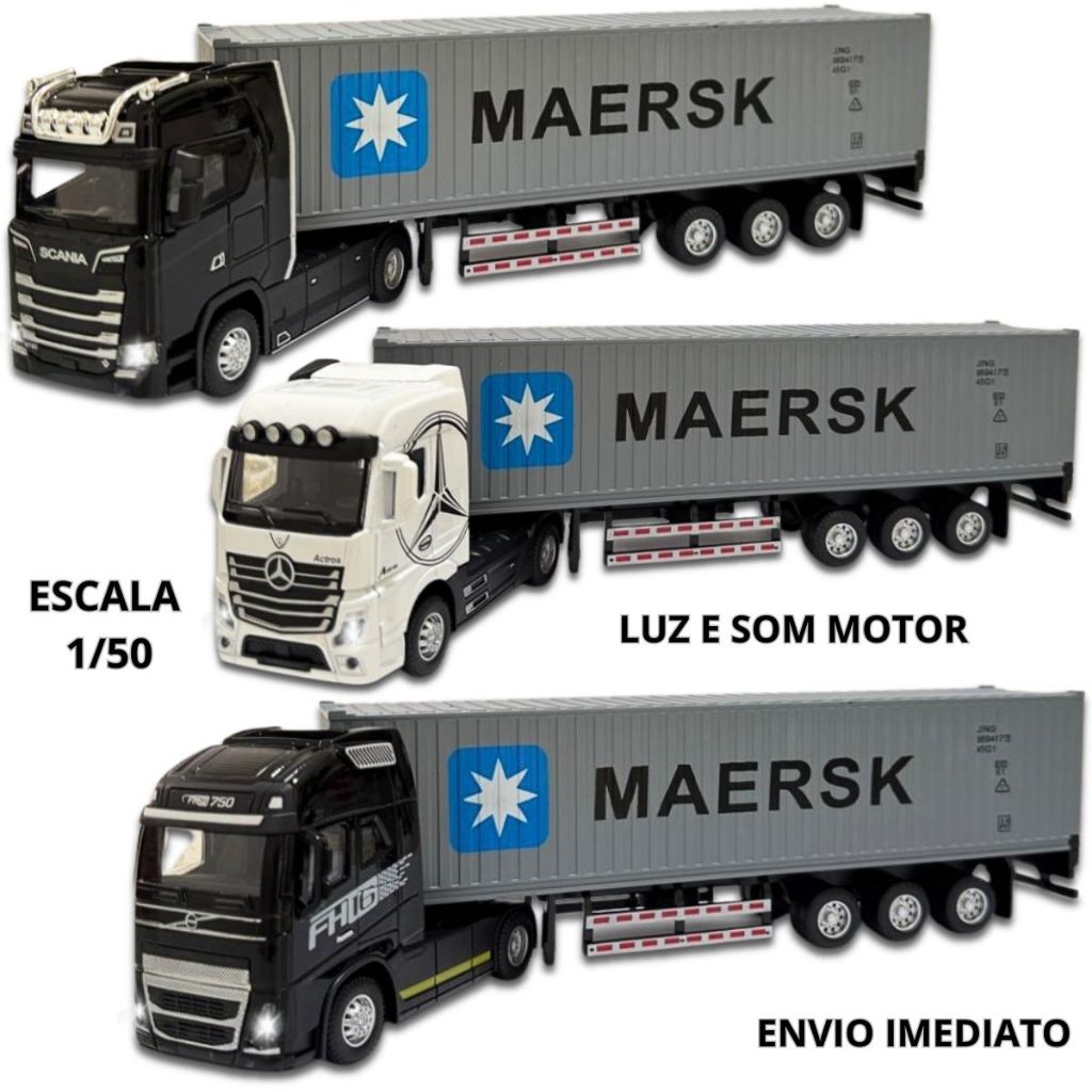 Caminhão Carreta Miniatura Scania Volvo Mercedes-Benz - Com Som e Luz - Escala 1/50