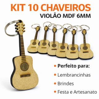10 Chaveiros De Violão Instrumento Musical Madeira Mdf 6mm Chaveiro lembrancinha