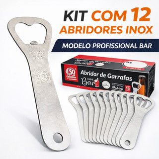 Kit 12 Abridor Garrafa Inox Bar Profissional Reforçado Atacado Resistente Bebidas Festas Restaurantes Top