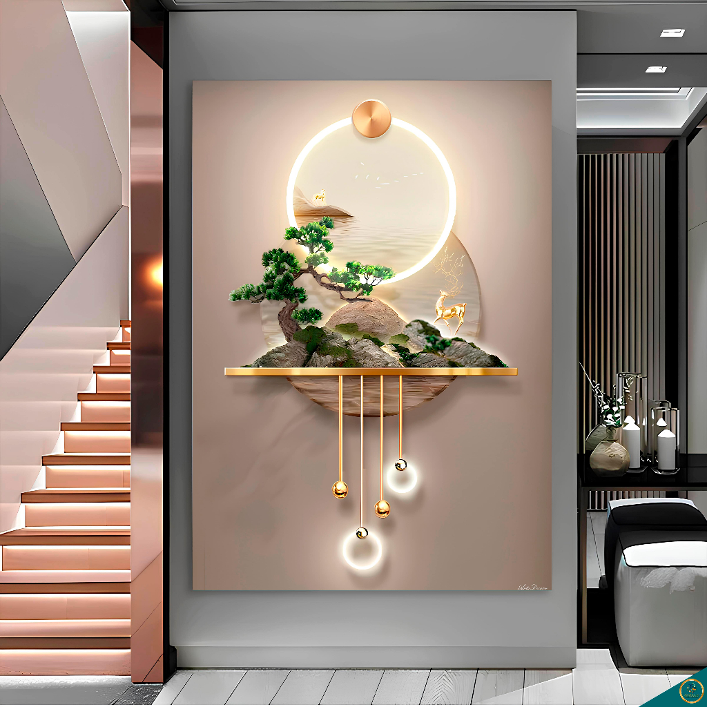 Quadro Decorativo Abstrato Ilha Nórtico Dourado Gold (NAO TEM LED) Casa Sala Quarto Hall Decoração Parede