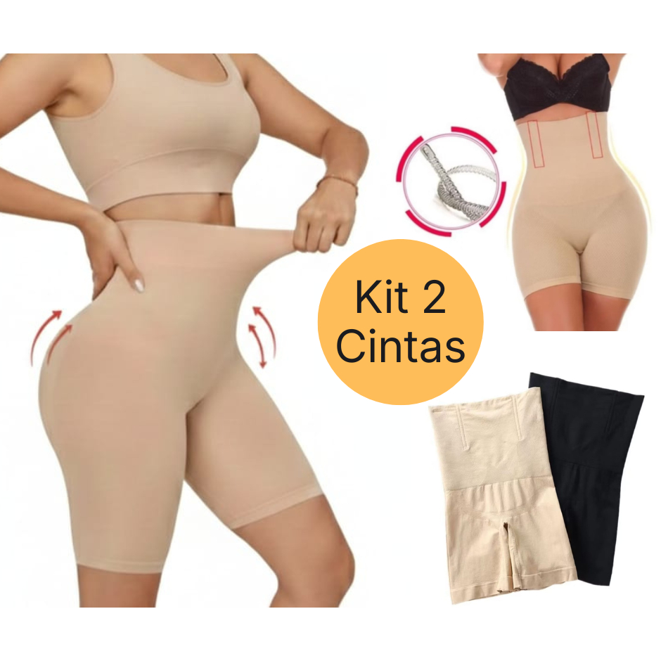 Kit 2 Cinta Modeladora Feminina Seca Barriga Reduz Medidas Masculina Pós Cirurgica Bermuda Shorts Empina Bumbum