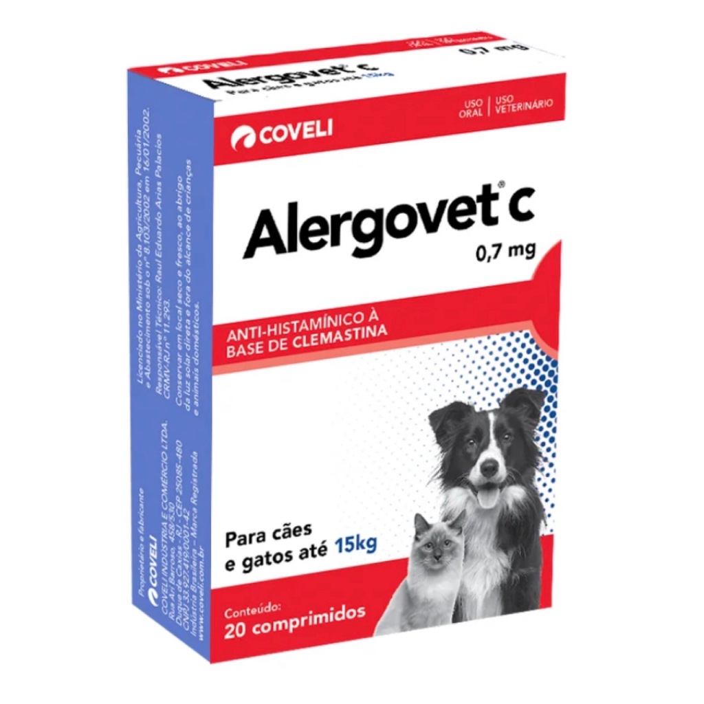Alergovet C 0,7mg 20 Comp Para Gato Cachorro Ate 15kg Coveli em Oferta na Shopee