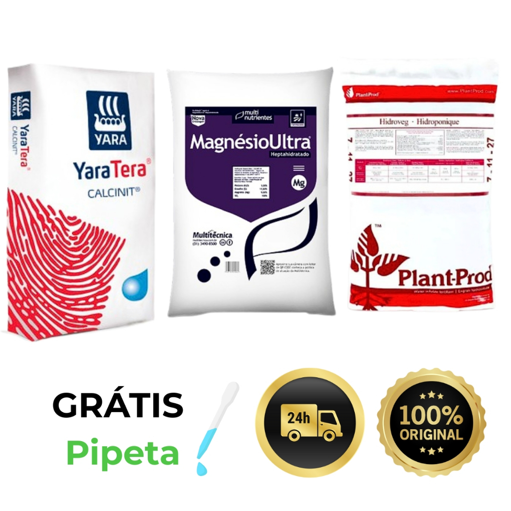 Kit Hidroponia Plant Prod 7-11-27 + Nitrato De Cálcio + Sulfato de Magnésio 1kg