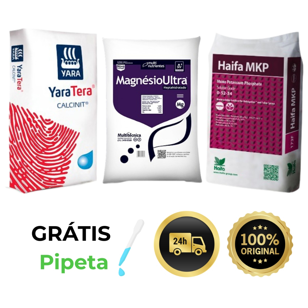 Kit Adubo Nitrato De Cálcio + Mkp 0-52-34 + Sulfato De Magnésio 1kg