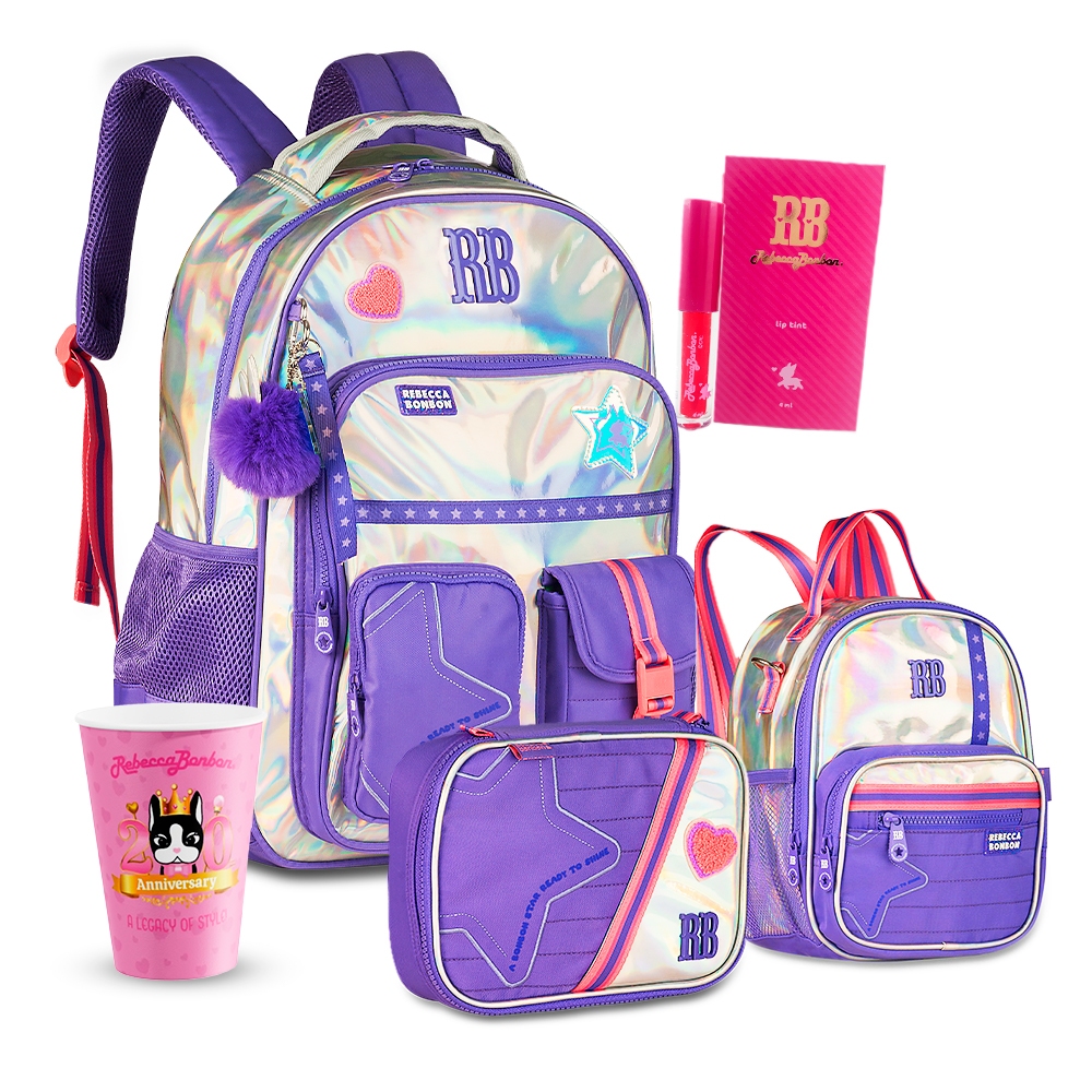 Kit Mochila RB Estojo Lancheira Metalizada Rebecca Bonbon Com Copo RB em Oferta na Shopee