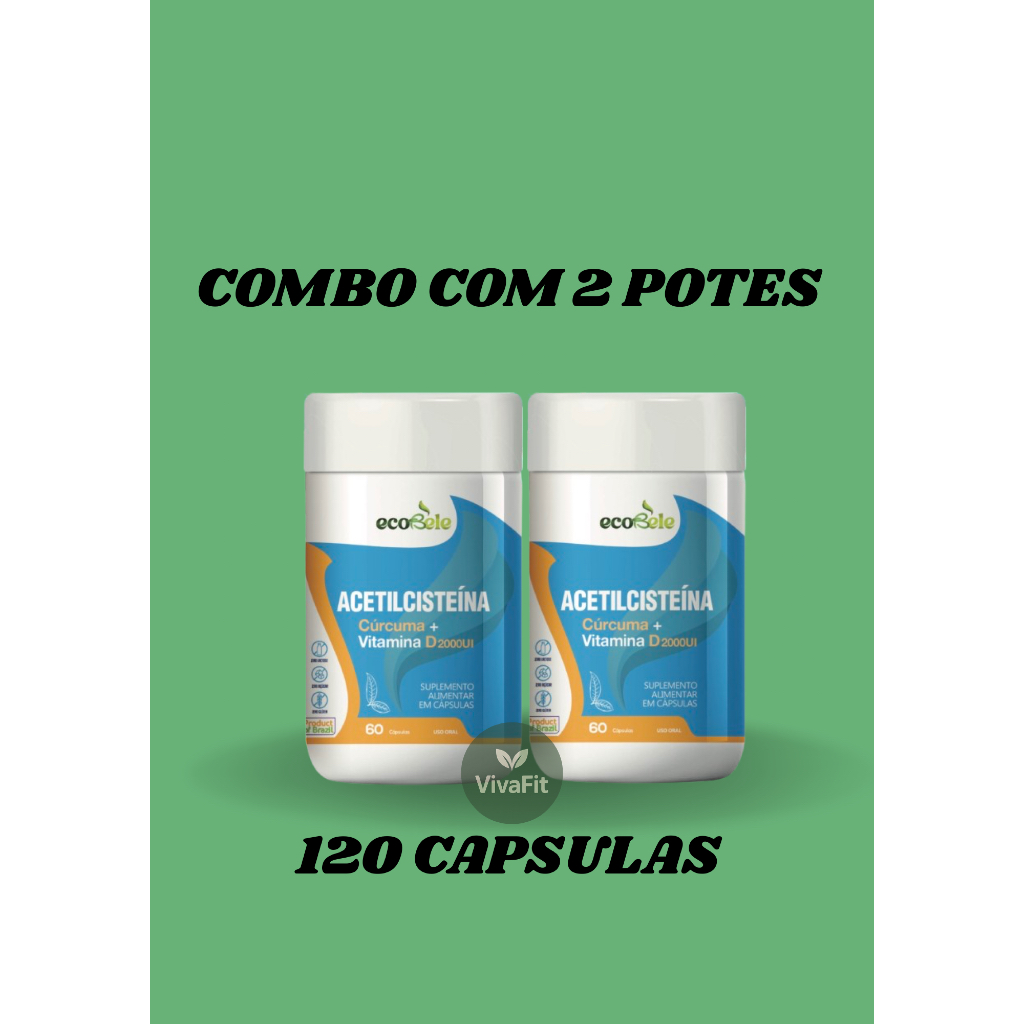 COMBO 2 POTES Acetilcisteina + Curcuma + Vitamina D ECOBELE 60 CAPSULAS - SUPLEMENTO ALIMENTAR