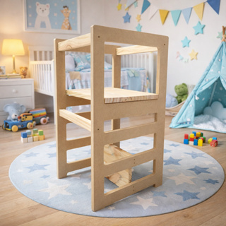 Torre Montessori 4 em 1 Infantil MDF Cru + Pinus | Torre de Aprendizagem Educativa em Oferta na Shopee