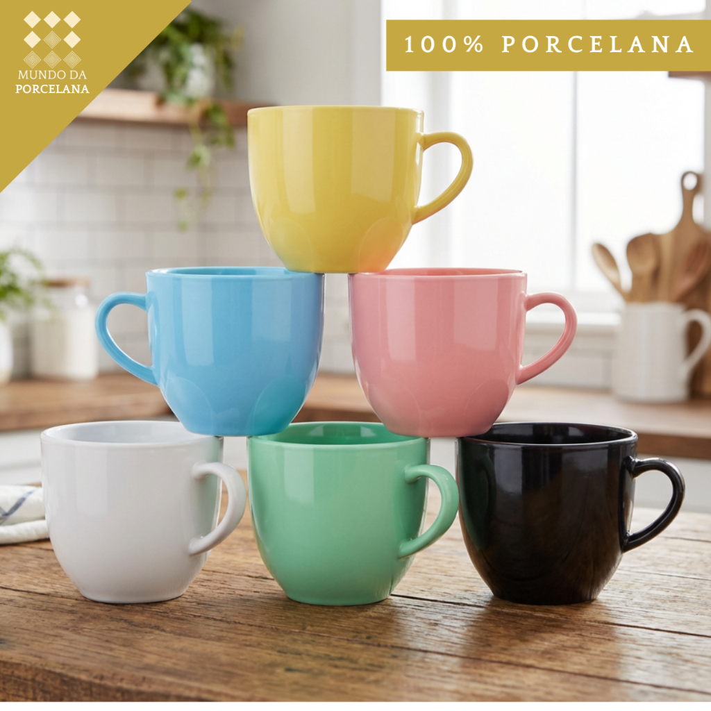 Jogo 6 Xicaras de Café Chá Porcelana 170 ml (sem pires) - Mundo da Porcelana