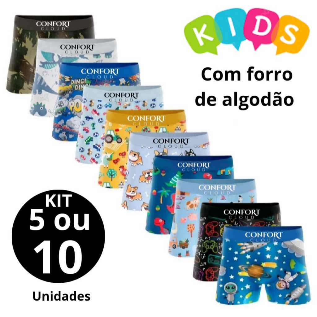 Kit Cuecas box Infantil Microfibra Cueca Boxer para Crianças em Oferta na Shopee