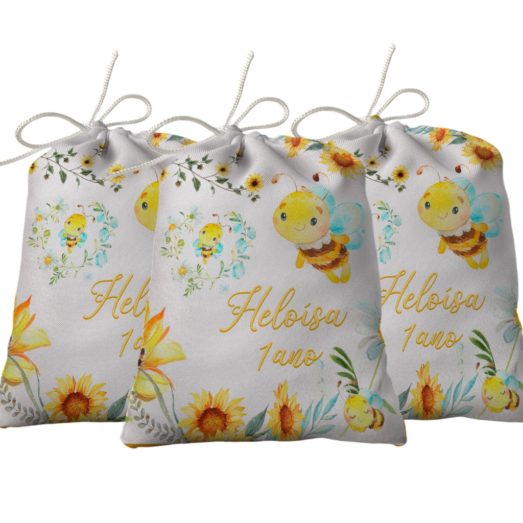 Sacolinha Lembrancinha Festa Aniversário Surpresa Tecido Personalizado Abelhinha