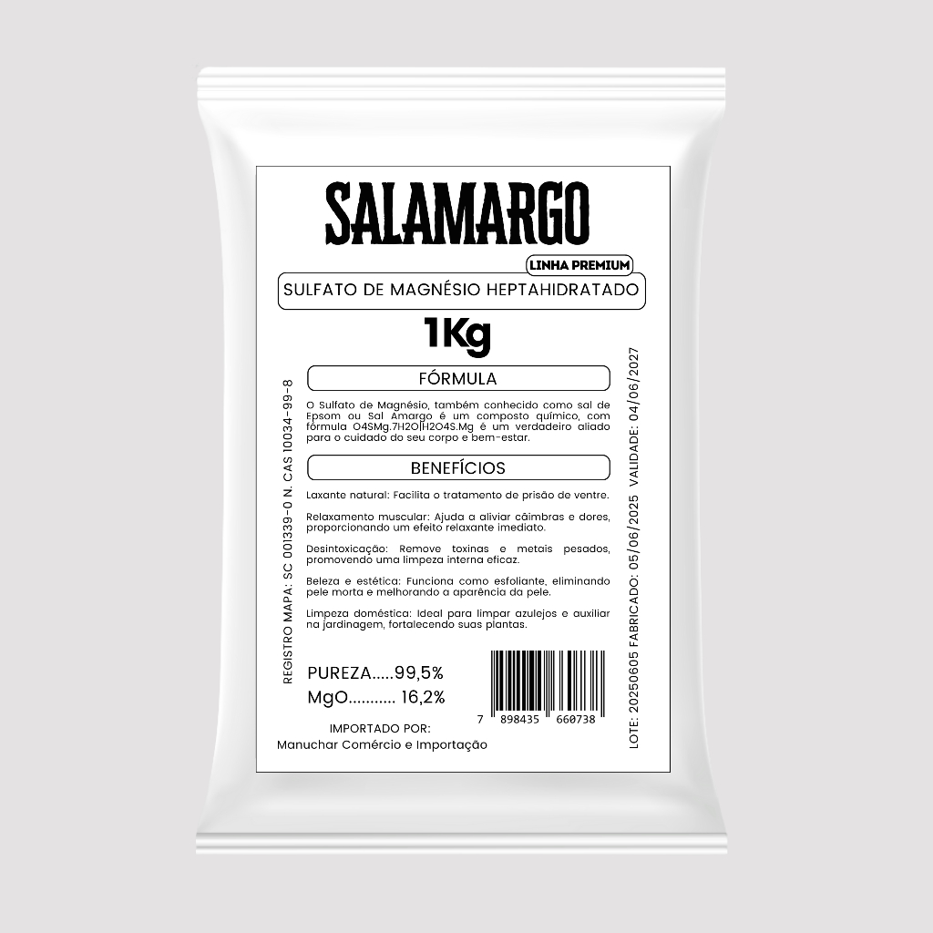 Sulfato de Magnésio Sal Amargo Sal de Epsom 1kg - Relaxamento e Aplicações Versáteis