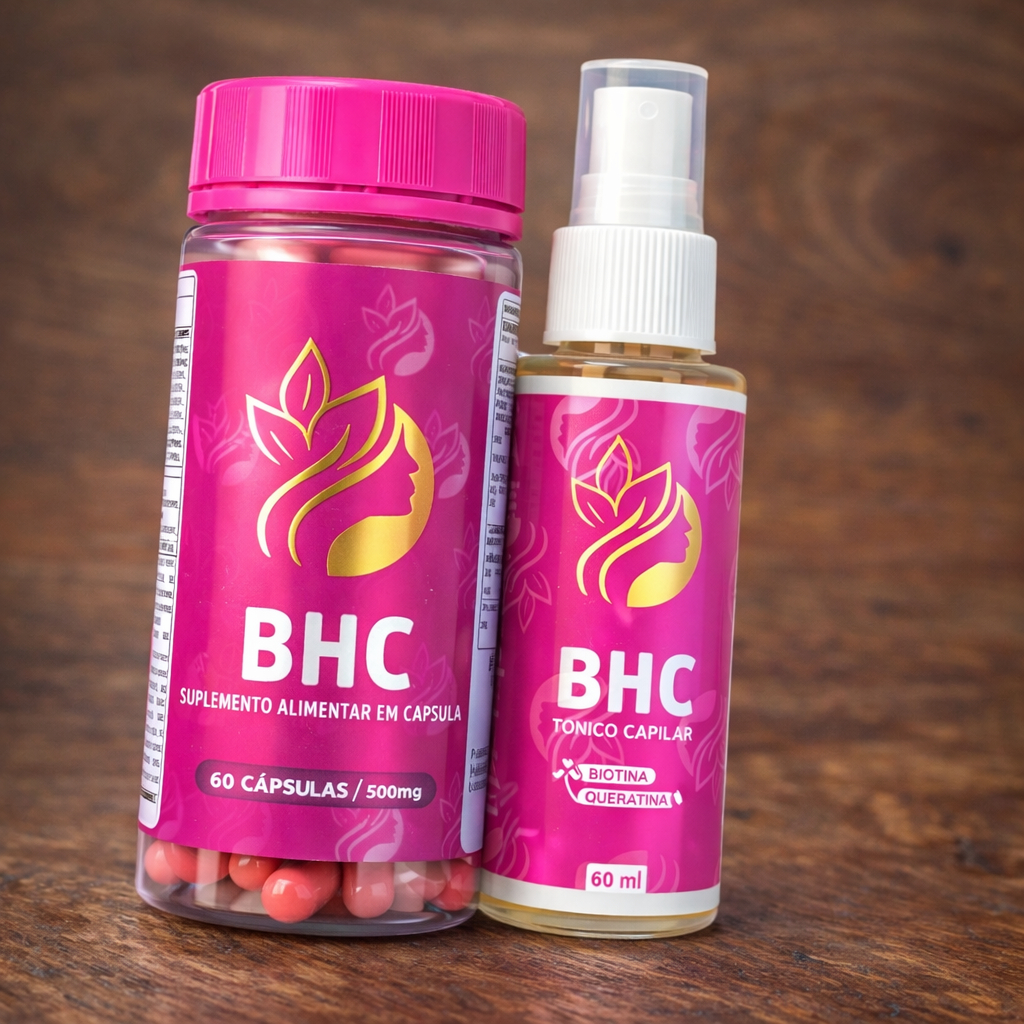 KIT 02 BHC CAPASULAS + TONICO VITAMINA PARA CABELOS QUEBRADIÇOS E FRACOS