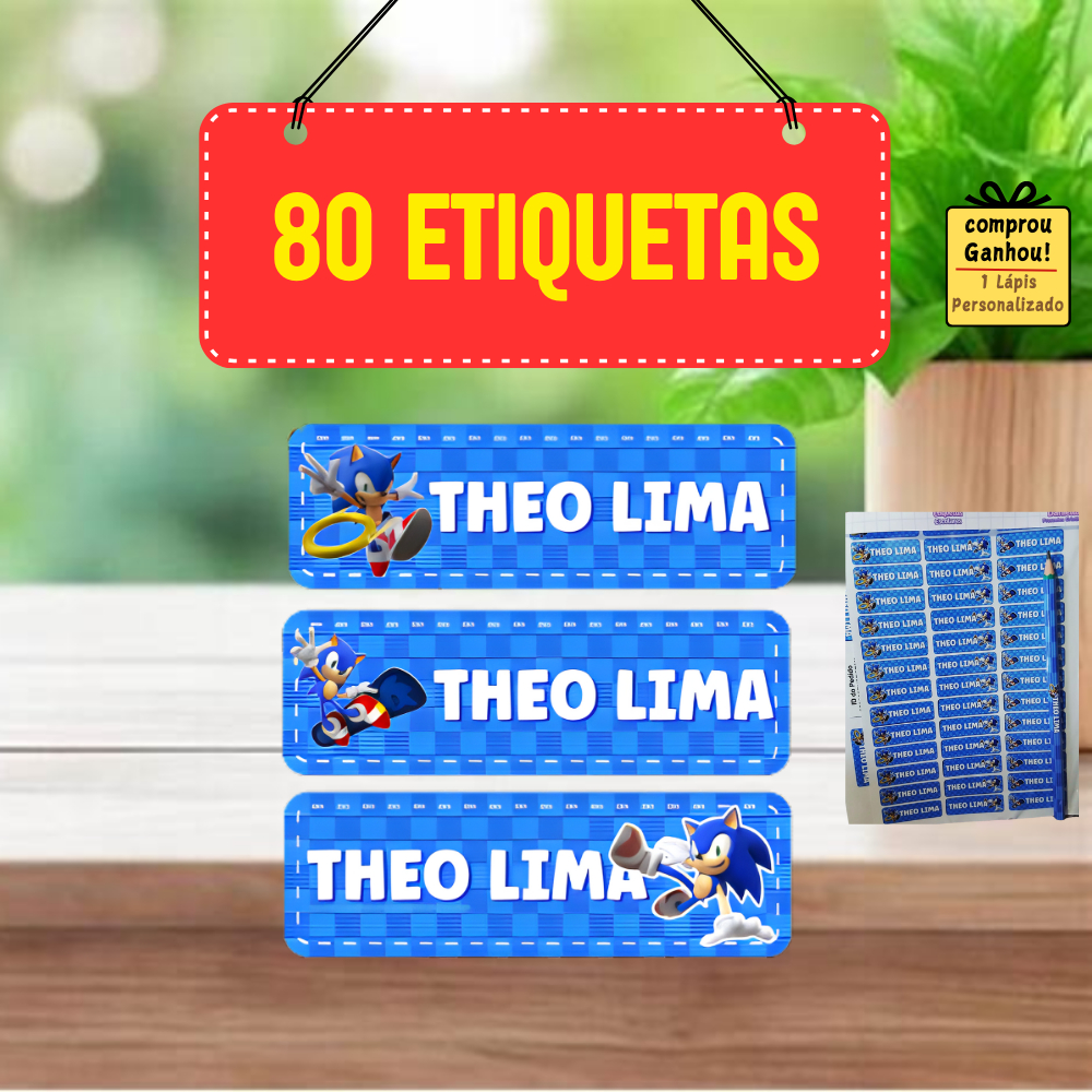 Kit De 80 Etiquetas Adesivas Sonic/material escolar/adesivo sonic