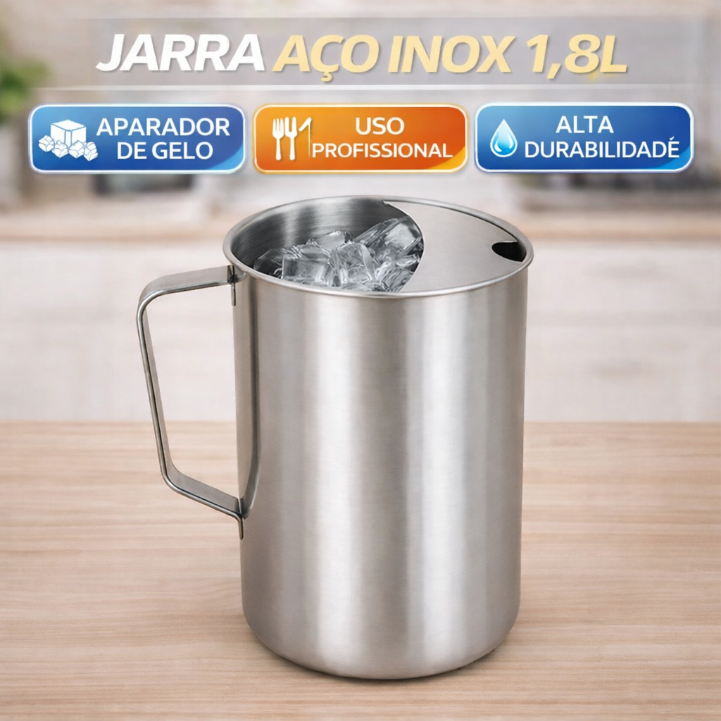 Jarra Aço Inox Água Suco Aparador De Gelo 1,8 Litros Cozinha Inoxidável Restaurante Buffet em Oferta na Shopee