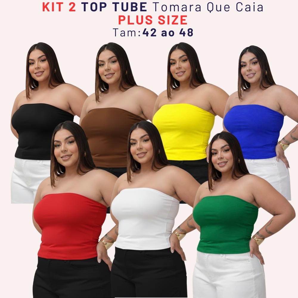 kit 2 Top Faixa Plus Size Tomara Que Caia Top Tube Forrado Blusa Básica Elegante Verão Carnaval em Oferta na Shopee