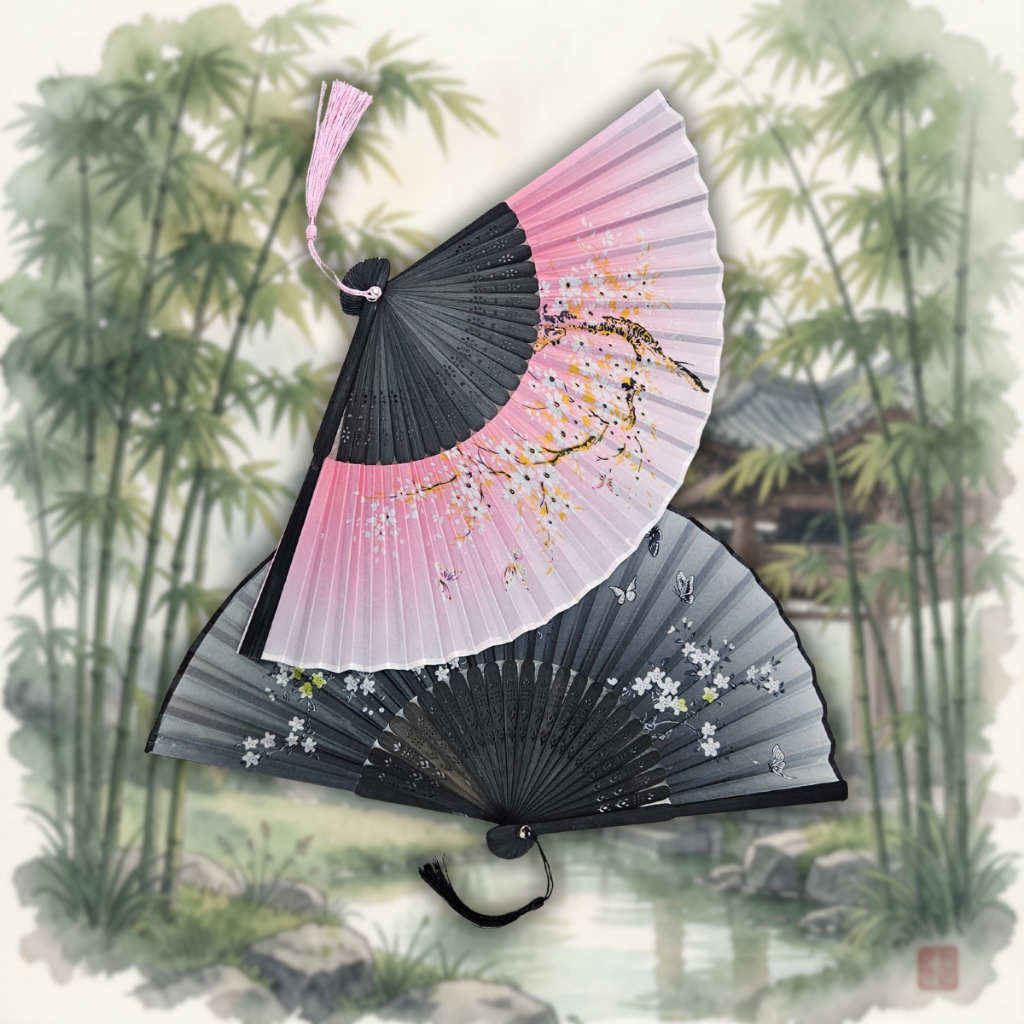 Leque Oriental De Mão Personalizado De Madeira Estampado Japonês Leve em Oferta na Shopee