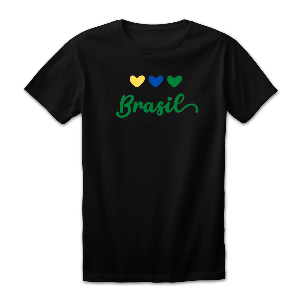 Camiseta Unissex Estampa 3 Corações Brasil Copa Do Mundo 2026 Algodão Conforto Verão Dia Promoção